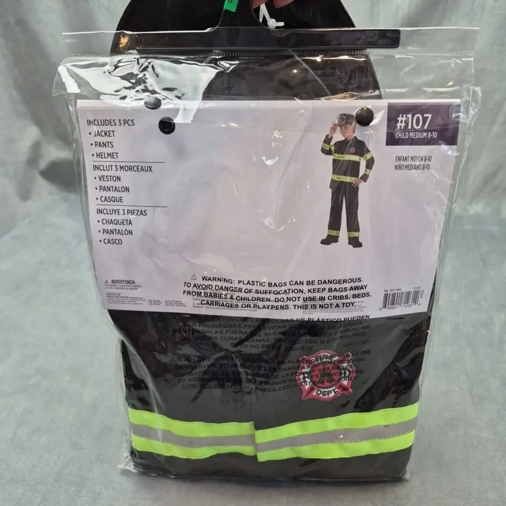 Kids Firefighter Halloween/Cosplay Costume Medium 8-10 Jacket Pants Helmet - Picture 3 of 8